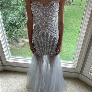 Grey pearl prom dress